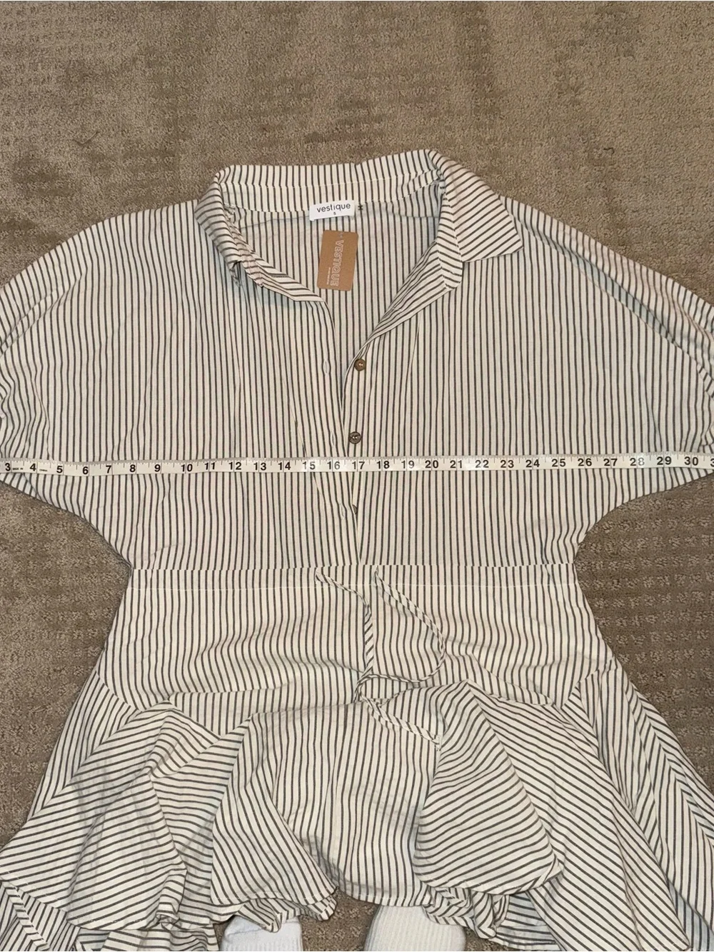 NWT Vestique Boutique Buttoned Down Drawstring Waist Striped Dress Size Small - Picture 7 of 12